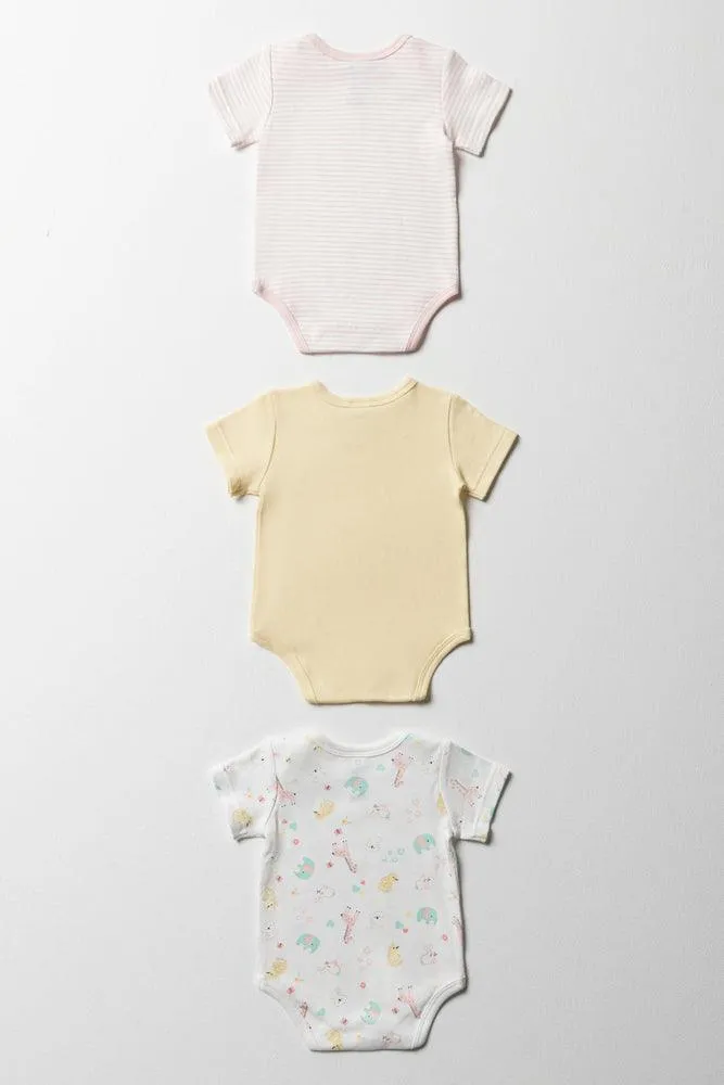3 Pack Short Sleeve Bodyvests Pink & Yellow
