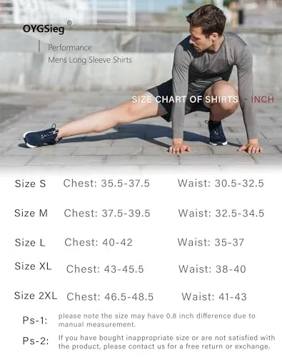 6 Pack Men's Quick Dry Long Sleeve Shirts Moisture Wicking Sun Protection UV UPF SPF Performance T-Shirt for Casual Workout S