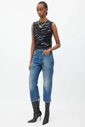 Blue Distressed Cropped Jeans