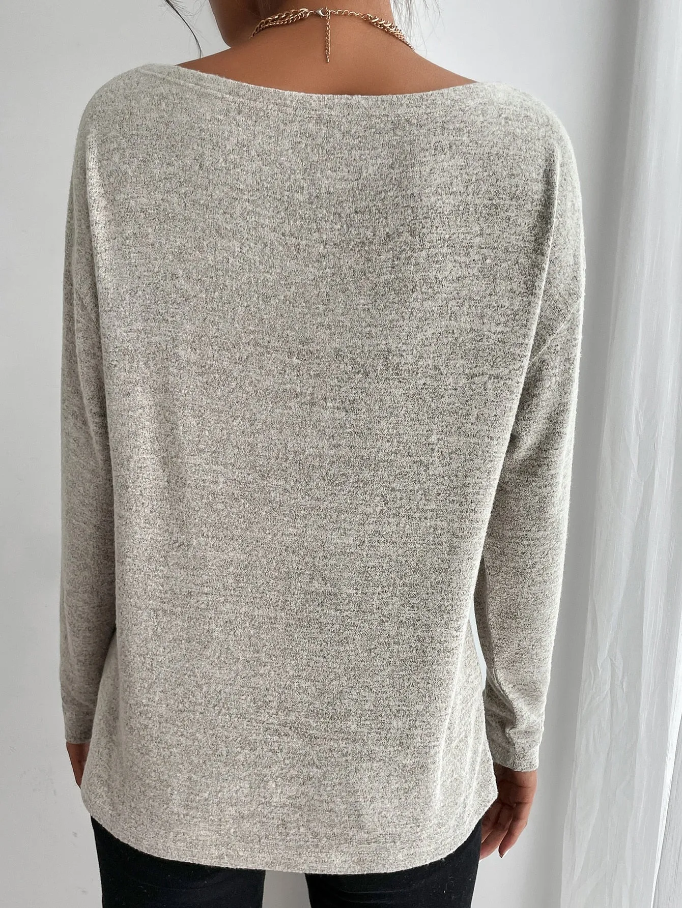 Casual Plain Long Sleeve Round Neck Regular Women T-Shirt
