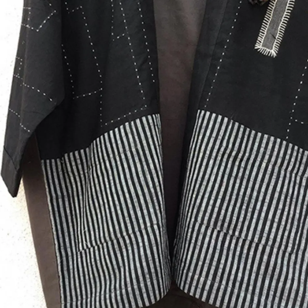 Classic Black Kimono Jacket | Elegant Style | Hand-Crafted | Kantha Embroidery