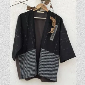 Classic Black Kimono Jacket | Elegant Style | Hand-Crafted | Kantha Embroidery
