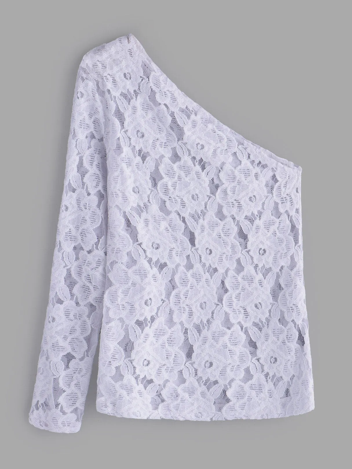 Custom Asymmetrical One Shoulder Plain Lace Long Sleeve White T-Shirts