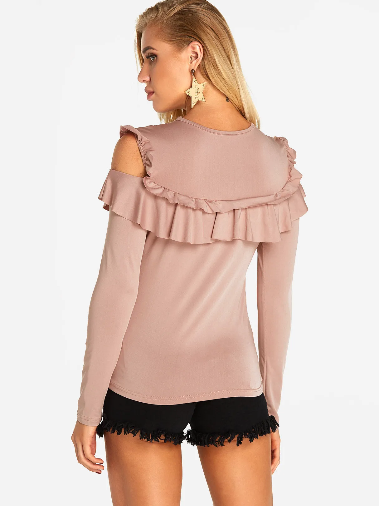 Custom Crew Neck Plain Lace Tiered Long Sleeve T-Shirts