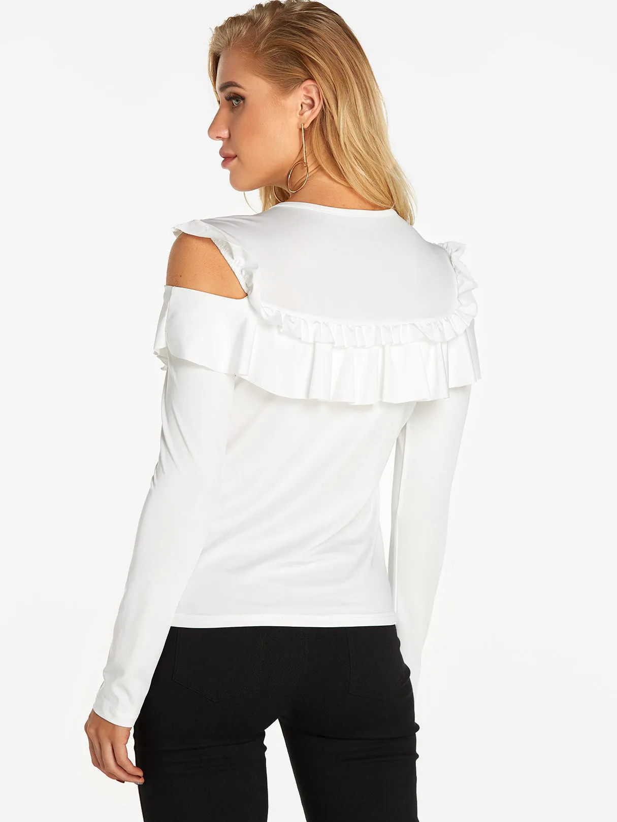 Custom Crew Neck Plain Lace Tiered Long Sleeve T-Shirts