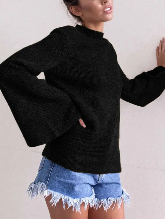 Custom Perkins Collar Plain Long Sleeve Top