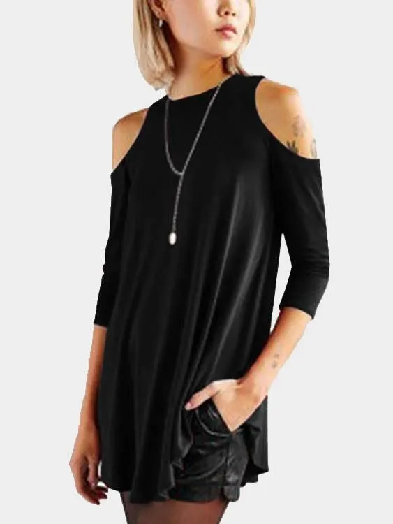 Custom Plain 3/4 Sleeve Irregular Hem Top