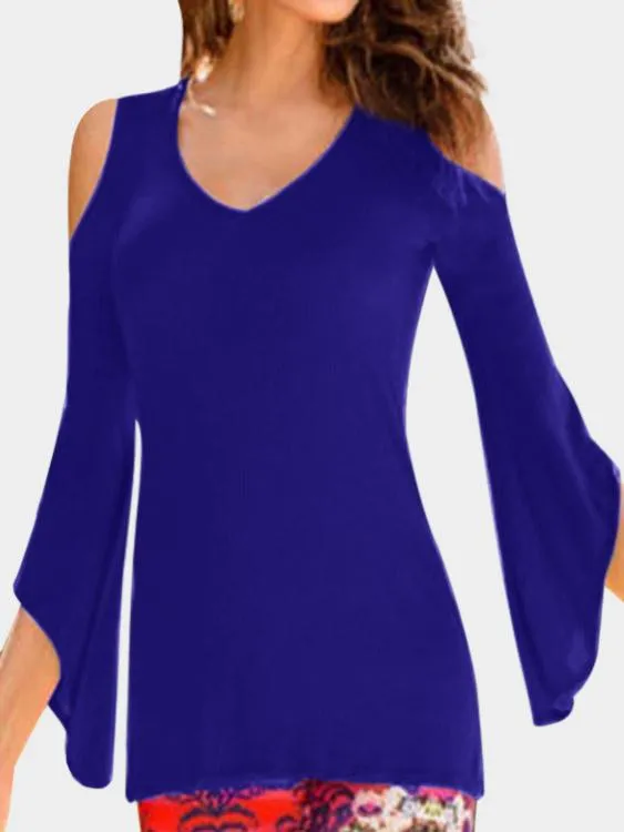 Custom Round Neck Cold Shoulder Plain Long Sleeve T-Shirts