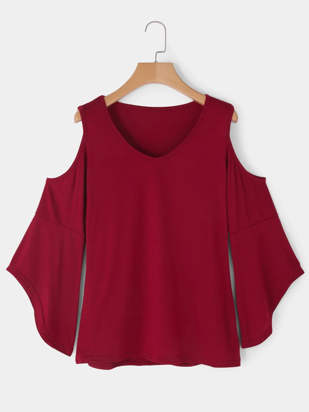 Custom Round Neck Cold Shoulder Plain Long Sleeve T-Shirts