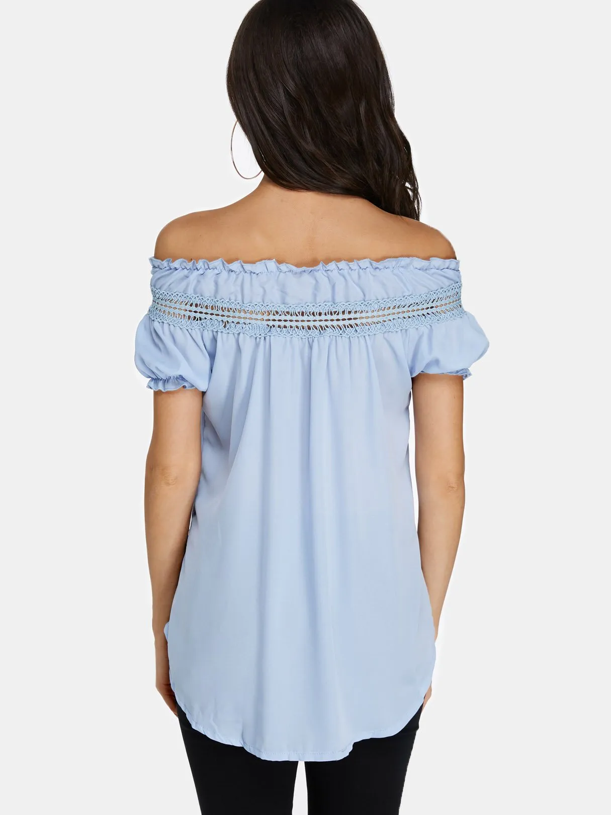Custom Round Neck Off The Shoulder Plain Lace Hollow Short Sleeve T-Shirts