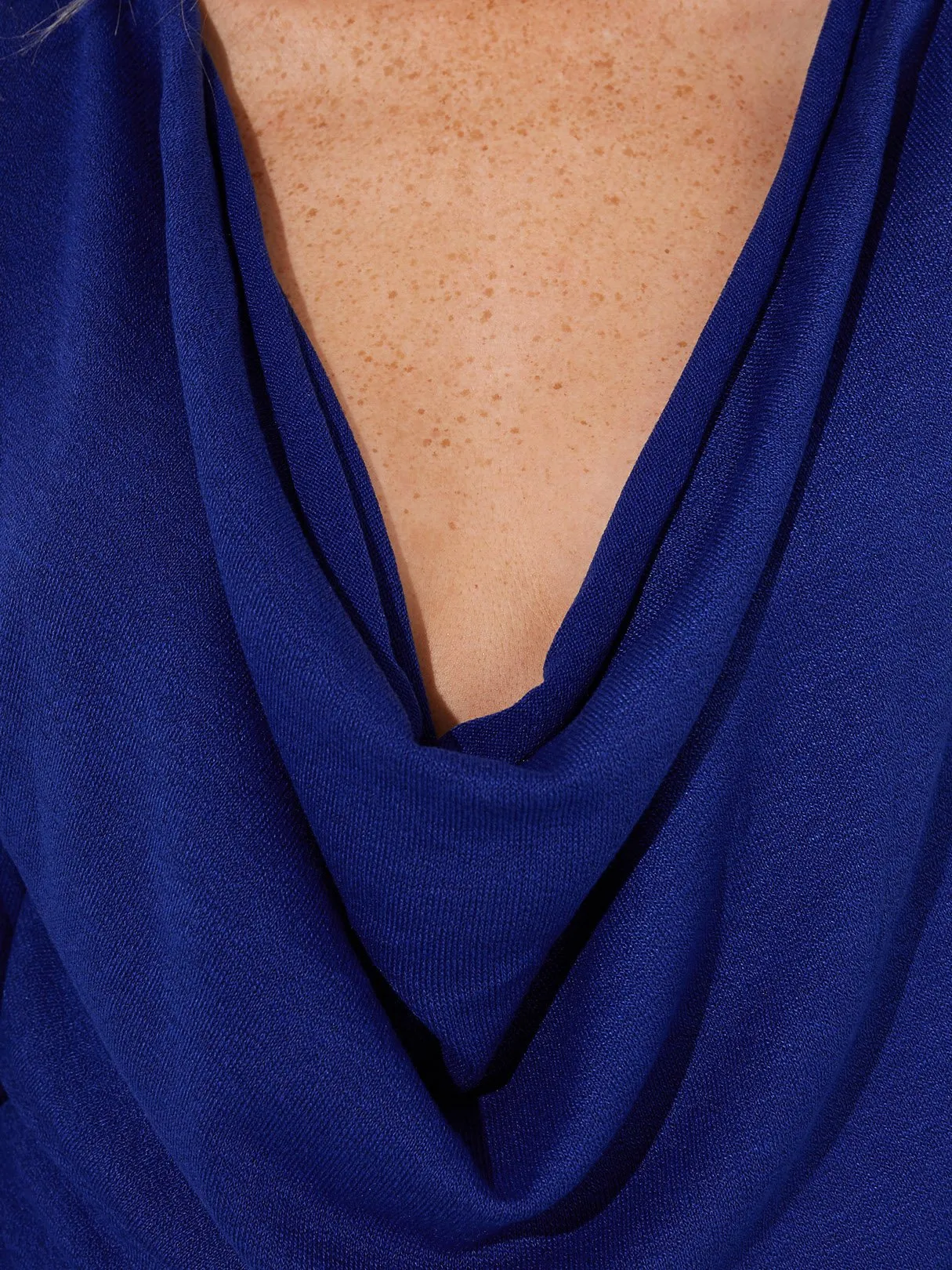 Custom V-Neck Drape Sagging Plain Zip Back Pleated Long Sleeve Blue T-Shirts