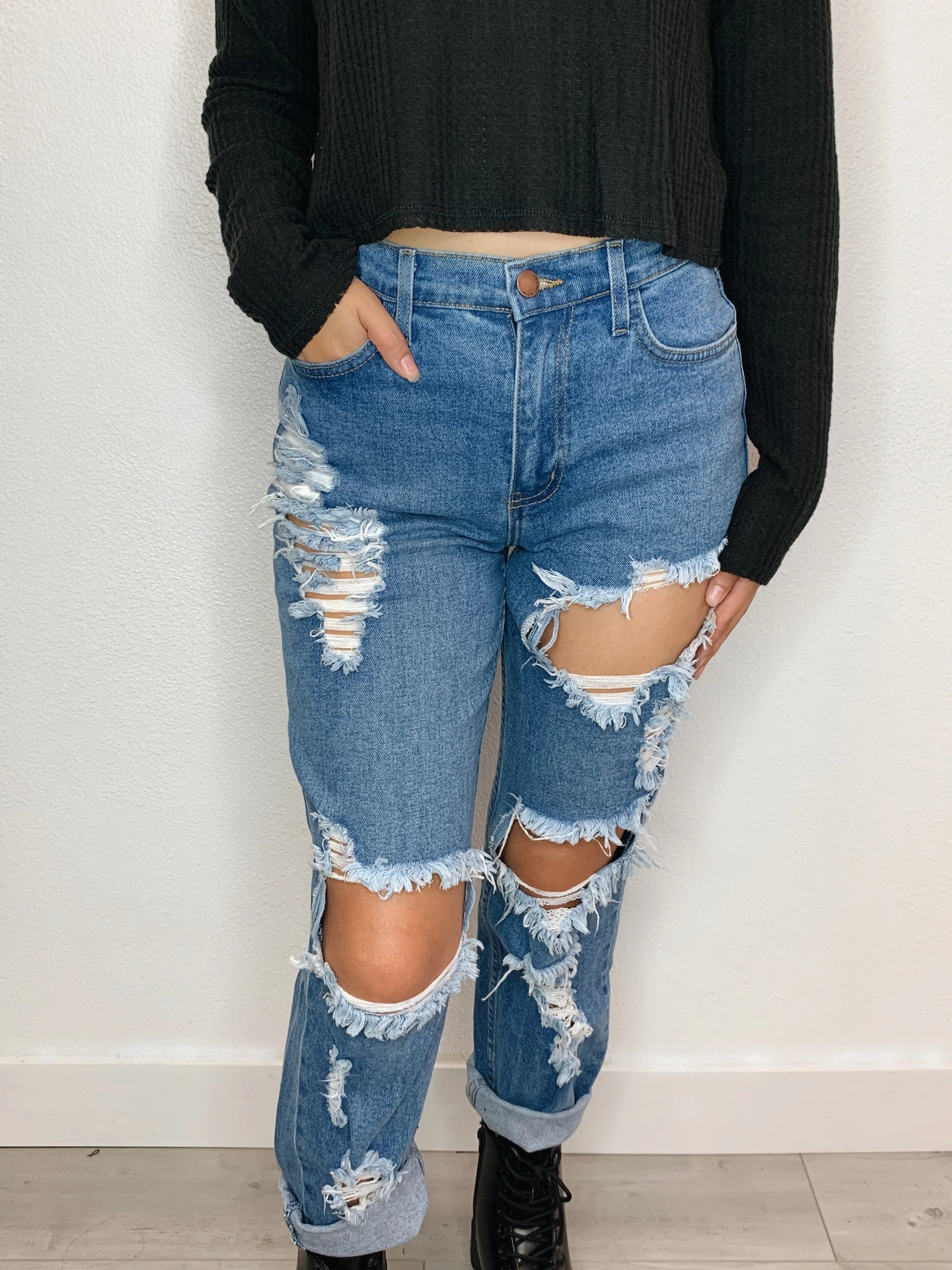 Distressed Mom Jeans