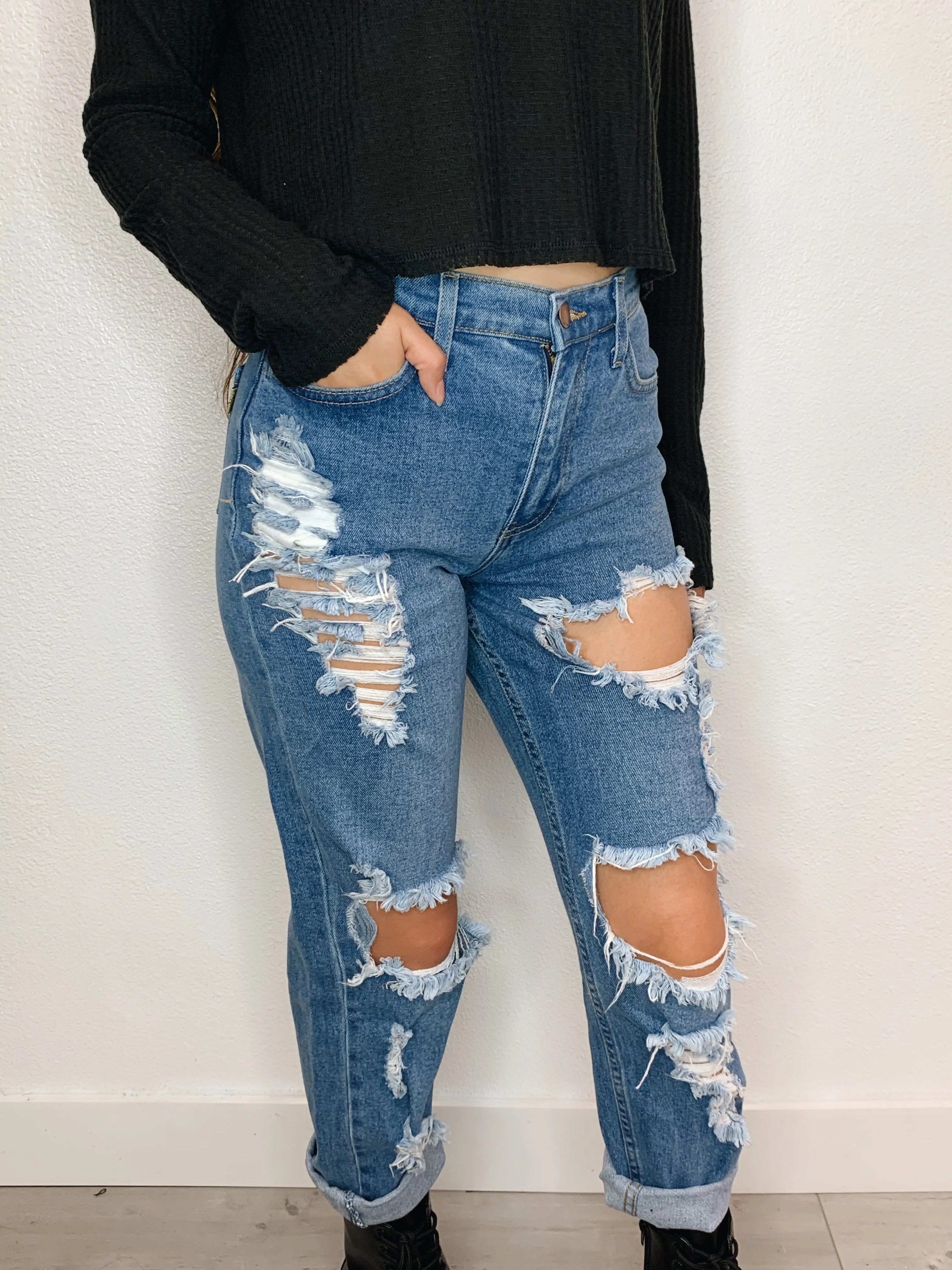 Distressed Mom Jeans