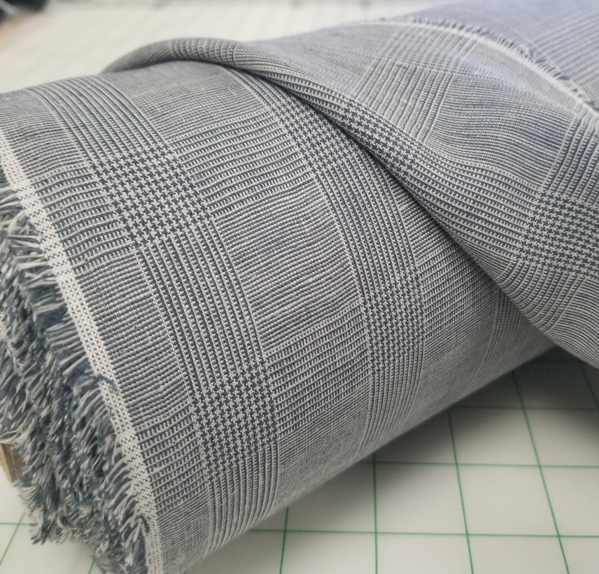 End of bolt: 2 yards of Irish Linen Glen Plaid Indigo Blue Gray Bryson Woven 194 GSM- remnant
