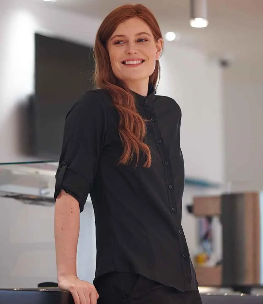Henbury Ladies Mandarin Roll Sleeve Anti-Bac Wicking Shirt