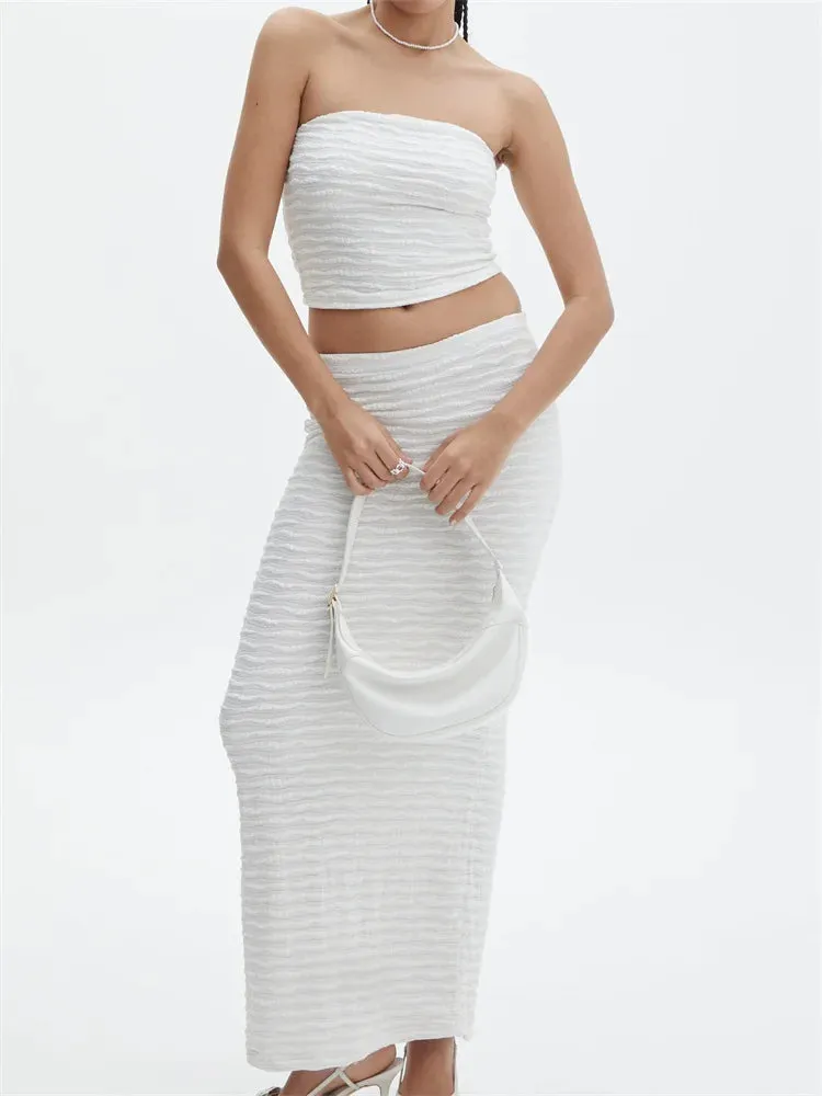 JuliaFashion - Strapless Off Shoulder Tube Tops Long Skirts  Streetwear Suits