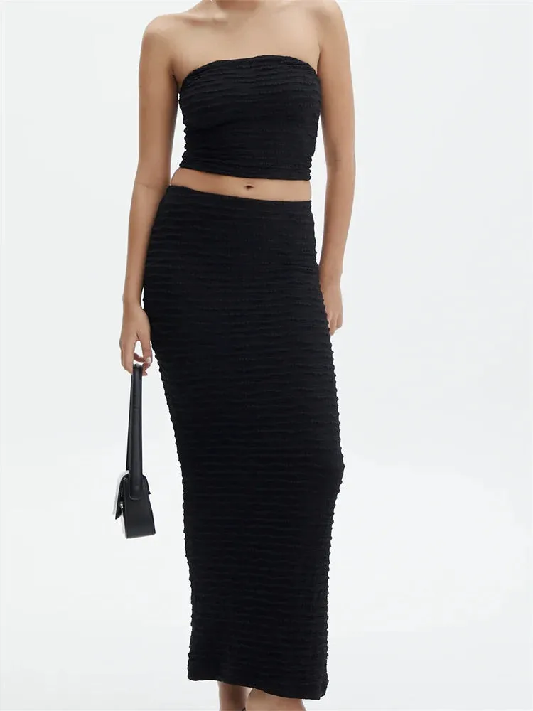 JuliaFashion - Strapless Off Shoulder Tube Tops Long Skirts  Streetwear Suits