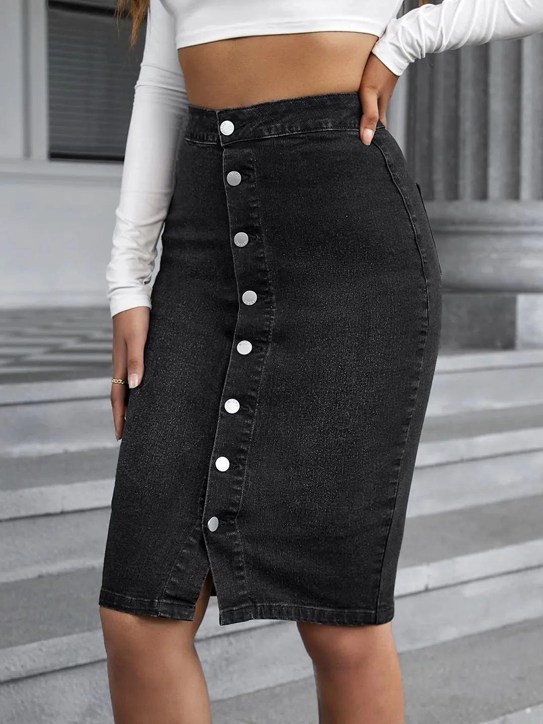 KOTTY Women's Denim Knee-Length Pencil Skirts