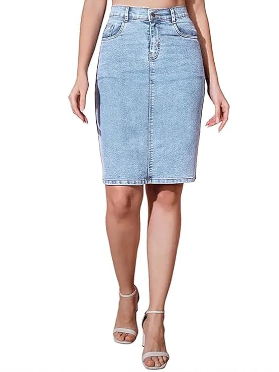 KOTTY Women's Denim Knee-Length Pencil Skirts