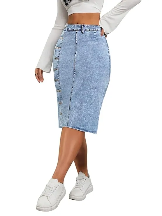 KOTTY Women's Denim Knee-Length Pencil Skirts