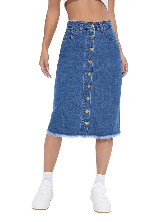 KOTTY Women's Denim Knee-Length Pencil Skirts