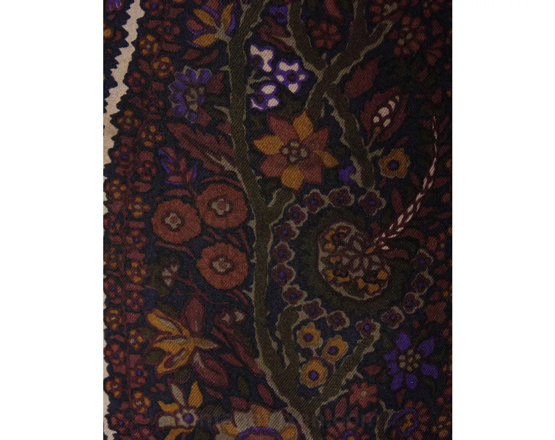 Liberty of London Silk Scarf - Brown Paisley Neck Scarf - Made in England - 1960s Paisleys Border Print - Umber Black Purple - Rectangular