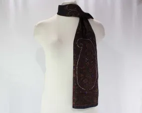 Liberty of London Silk Scarf - Brown Paisley Neck Scarf - Made in England - 1960s Paisleys Border Print - Umber Black Purple - Rectangular