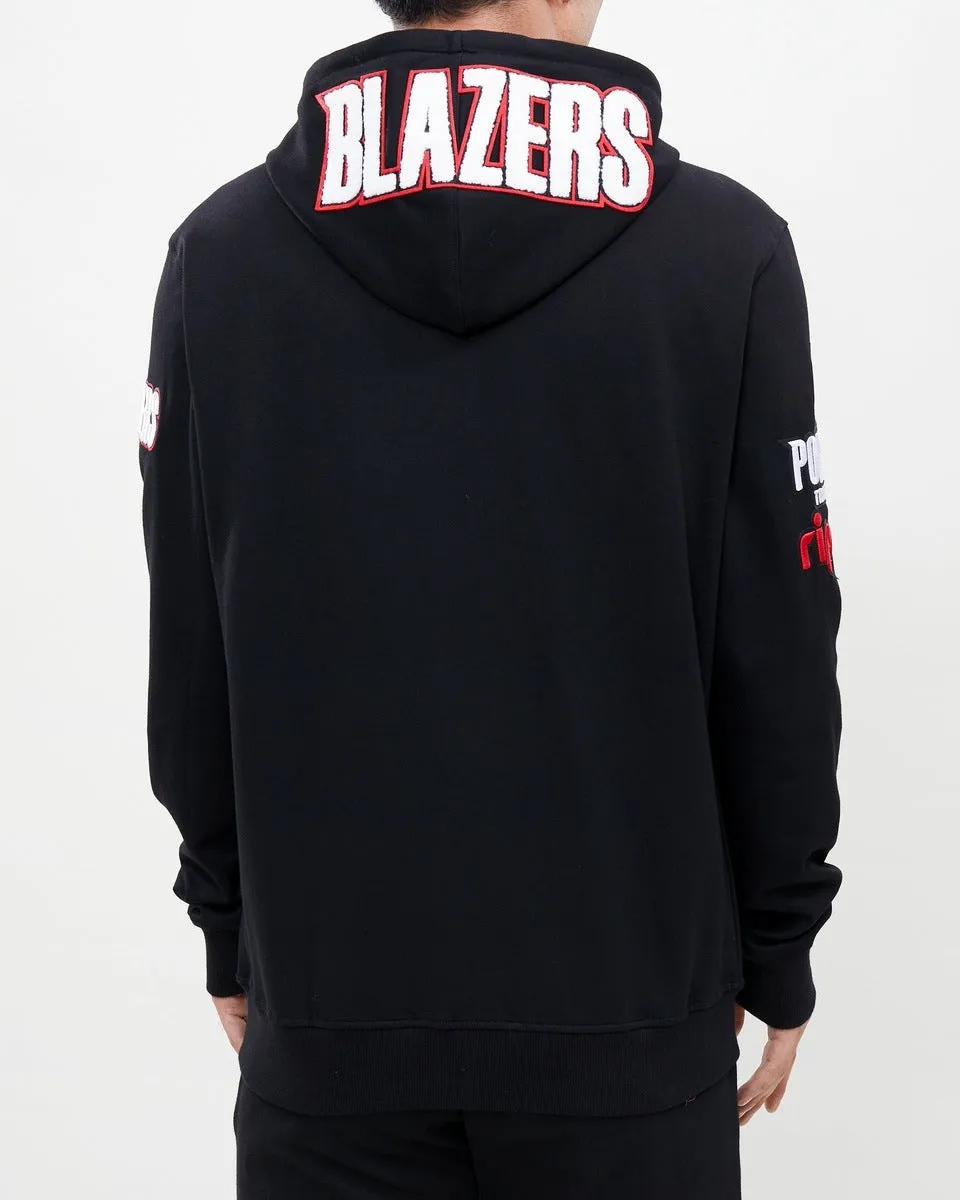 NBA PORTLAND TRAIL BLAZERS CLASSIC CHENILLE MEN'S FZ PO HOODIE (BLACK)