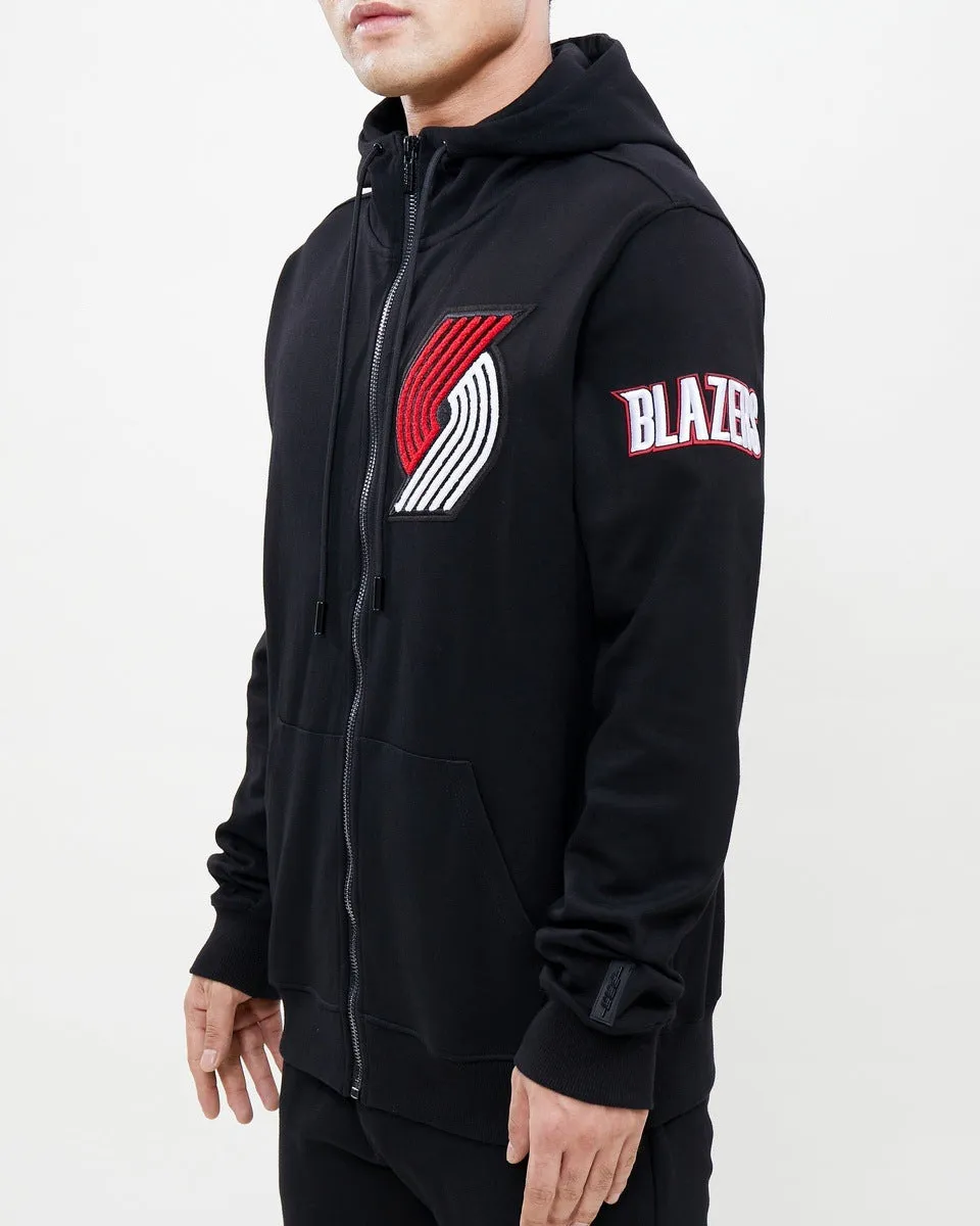 NBA PORTLAND TRAIL BLAZERS CLASSIC CHENILLE MEN'S FZ PO HOODIE (BLACK)