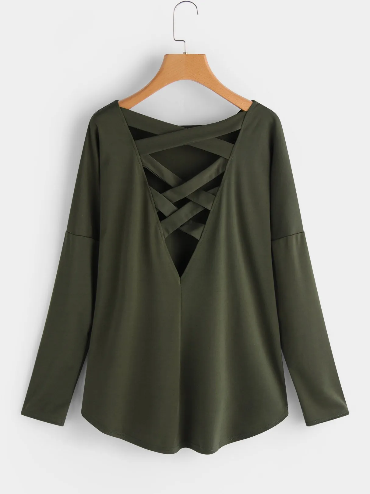 OEM ODM Crew Neck Plain Long Sleeve Army Green T-Shirts