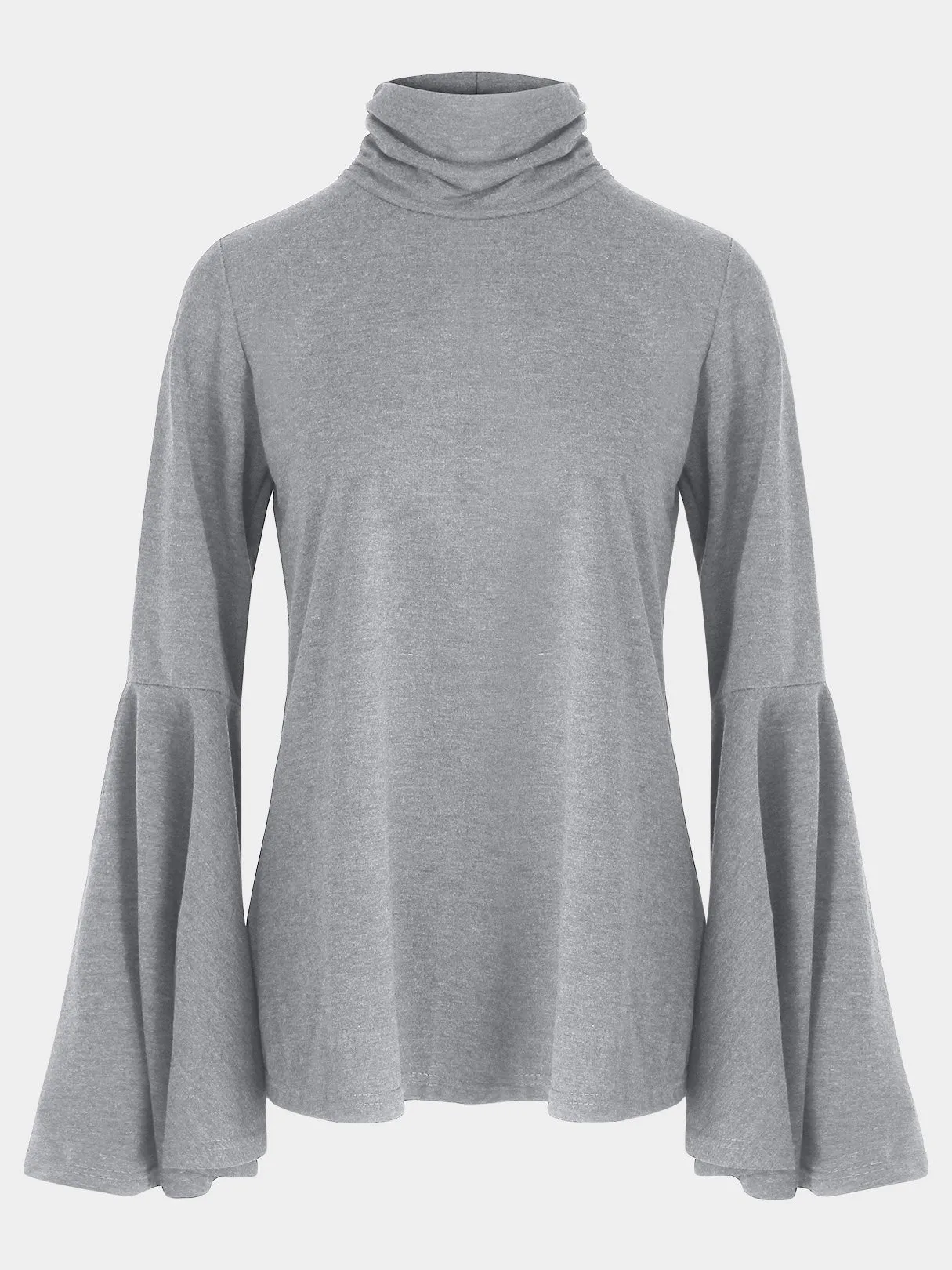 OEM ODM Perkins Collar Plain Crossed Front Long Sleeve Grey Top