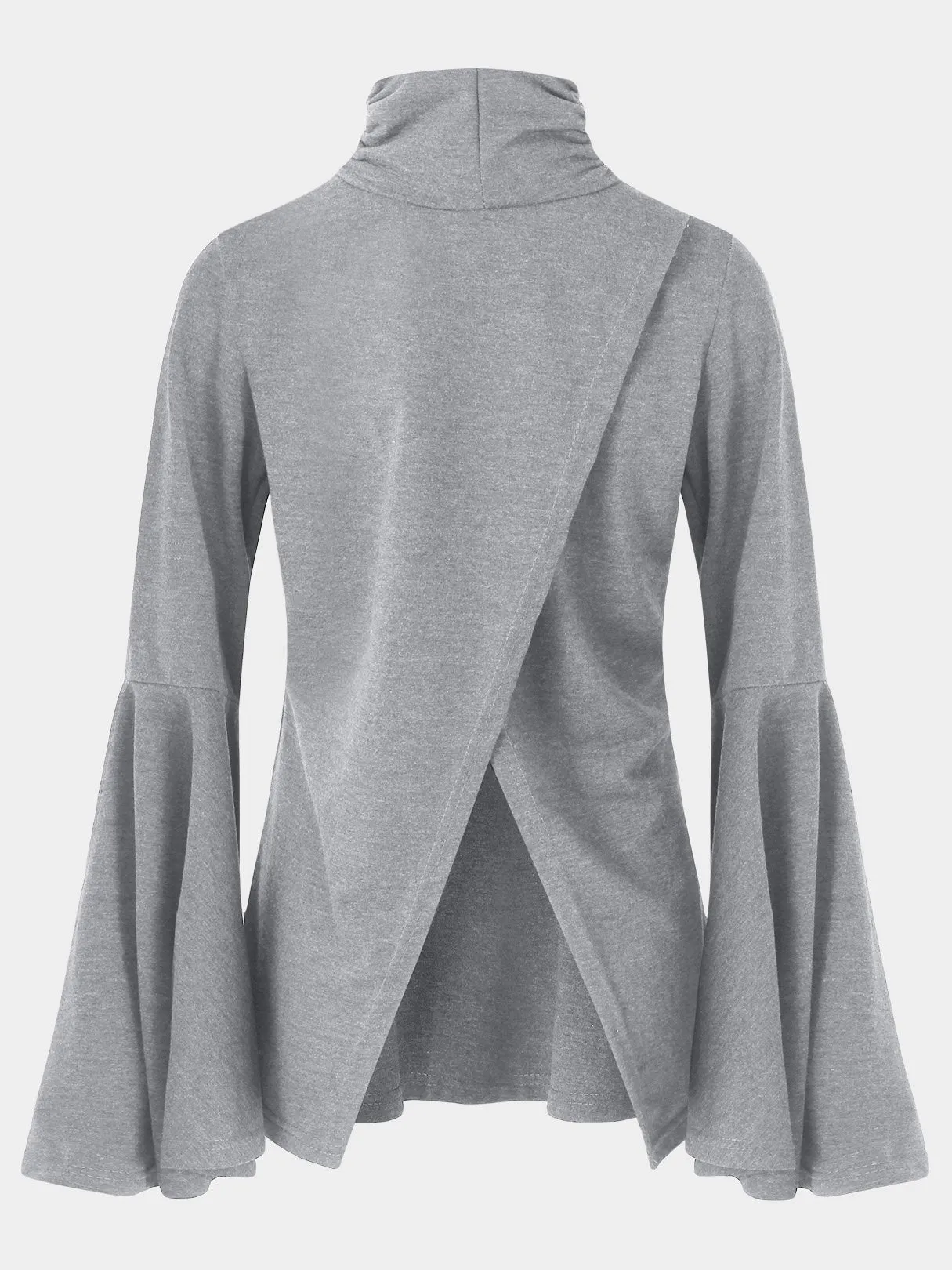 OEM ODM Perkins Collar Plain Crossed Front Long Sleeve Grey Top