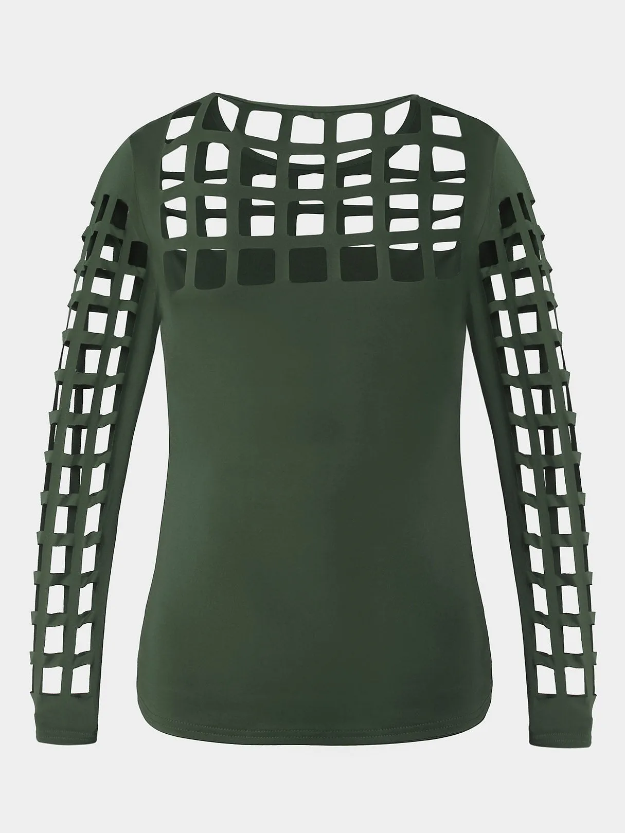OEM ODM Round Neck Plain Hollow Long Sleeve Green T-Shirts