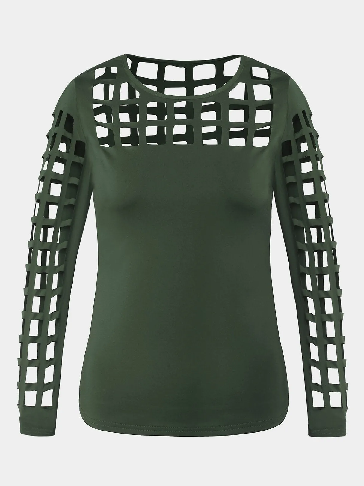 OEM ODM Round Neck Plain Hollow Long Sleeve Green T-Shirts
