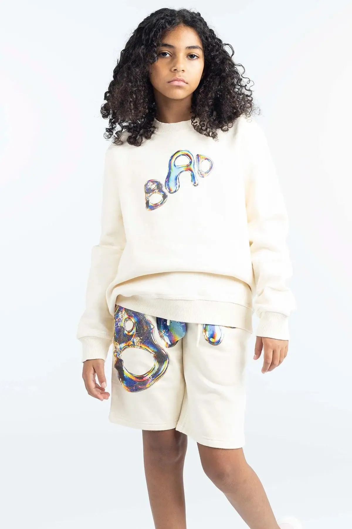 "BAD IN DIMENSIONS" Kids Shorts - Cream