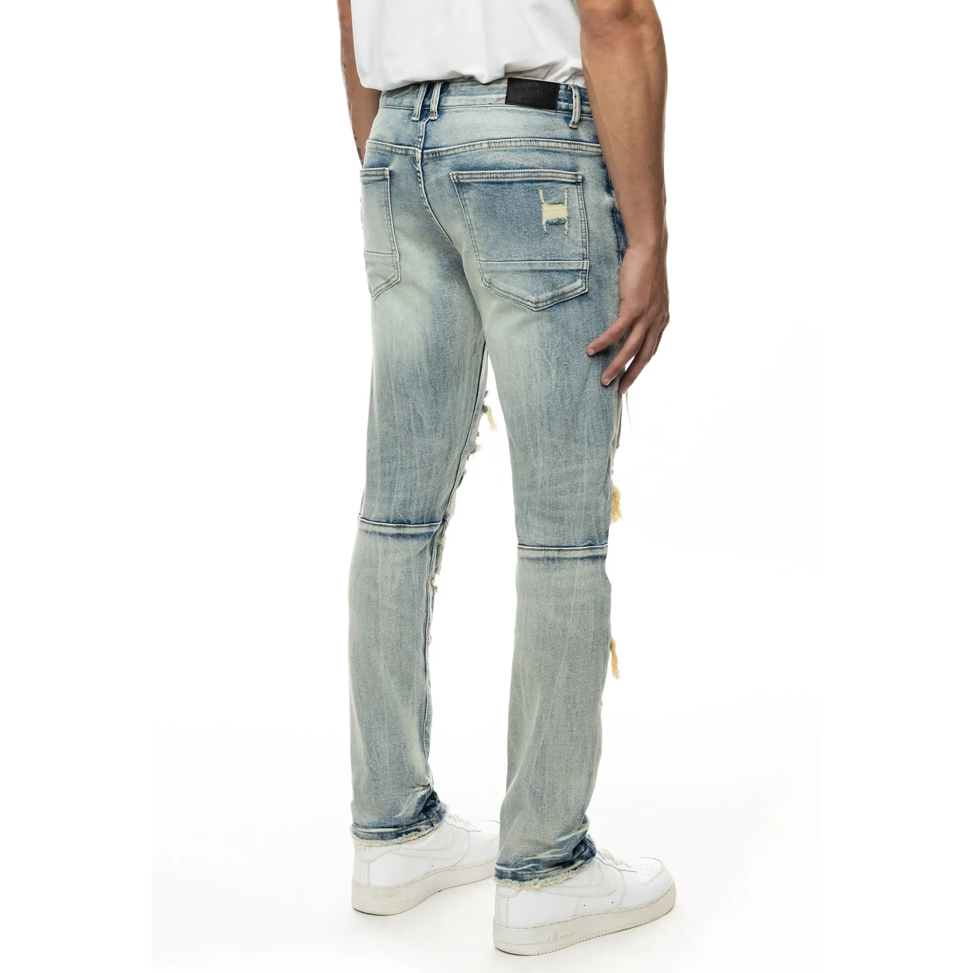Smoke Rise - "HALFORD" Layered Heavy Rip & Repair Jeans in Aspen Blue